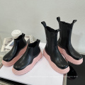 Neue Trend Großhandel Frauen Luxus luxuriöser hochrangiger Holzholz allein maßgeschneiderte echte Leder Regenschuhe Arbeit Knöchel Chunky Chelsea Boot Frau